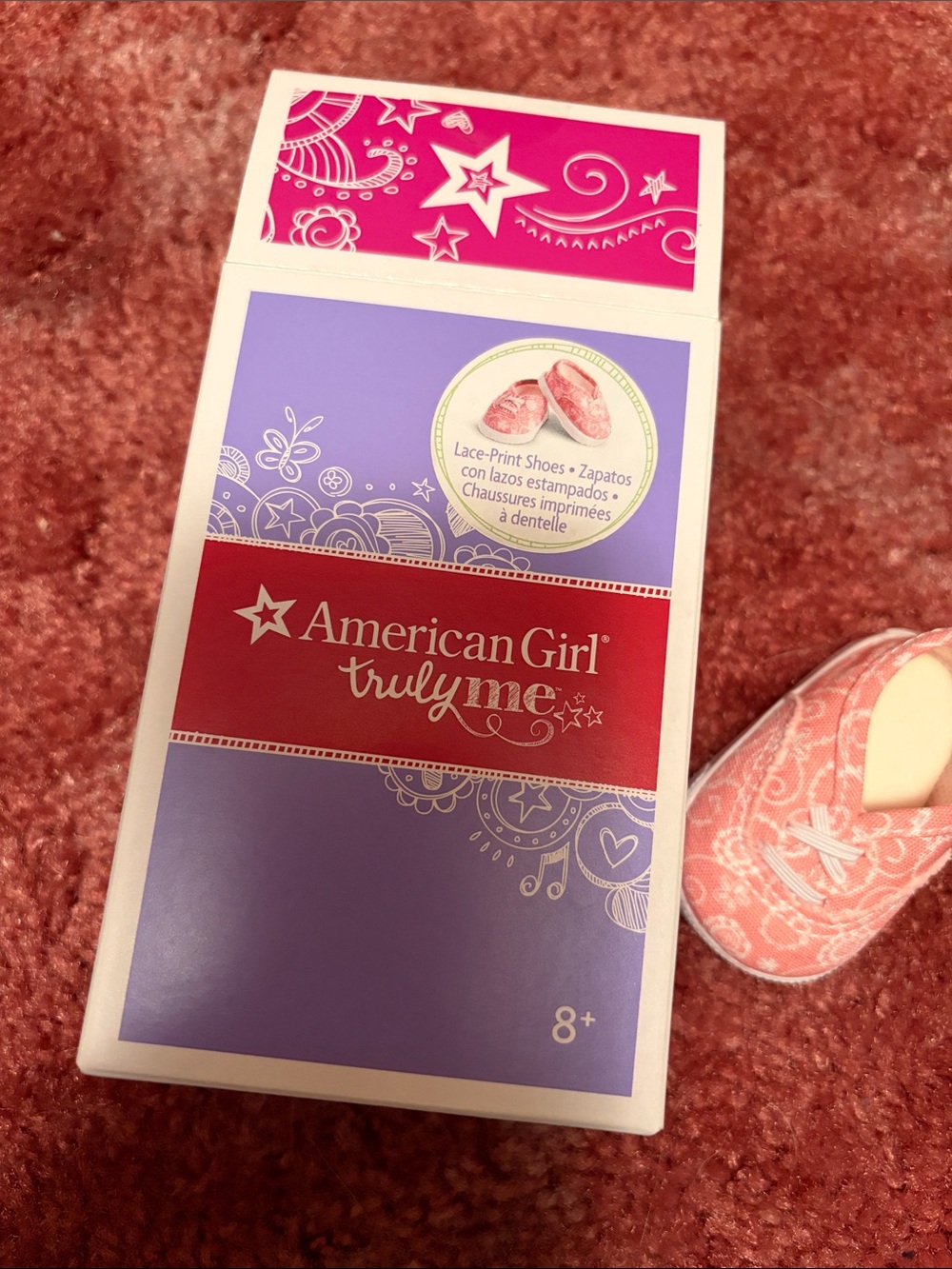American Girl Pink Lace-Print Slip-On Doll Shoes